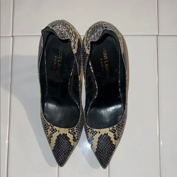 Saint Laurent Snakeskin Heels - Black and Cream - Picture 3 of 4